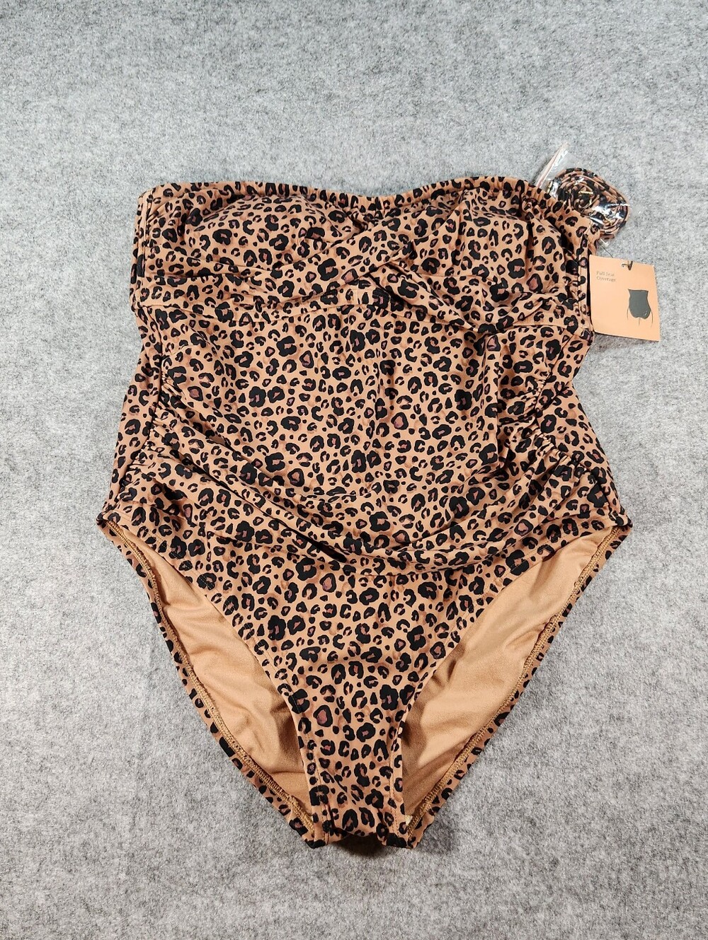 Shade & Shore Leopard-Print One-Piece Swimsuit - Tan & Black Size 14